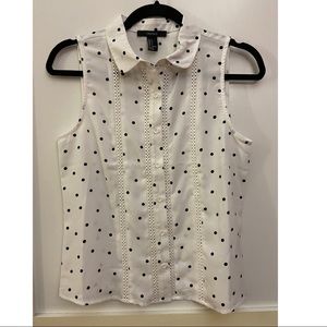 Polka Dot Sleeveless Button Down Top